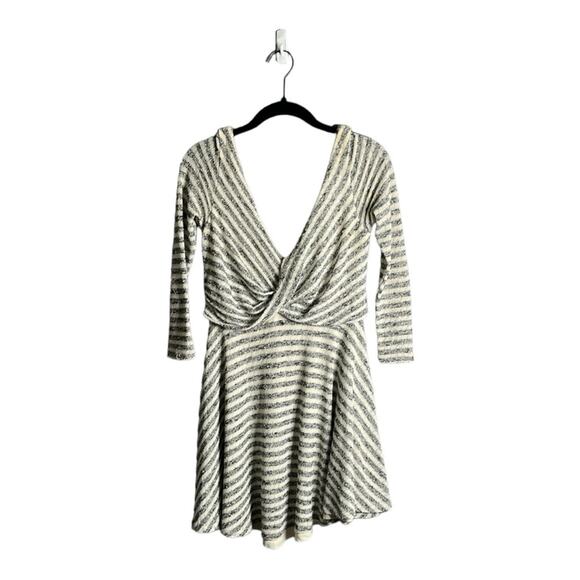 Free People Gray and White Striped Wrap Fit & Flare Dress Size XS - Picture 1 of 9